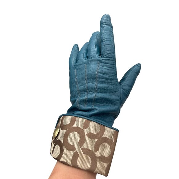 Coach Accessories - Coach Womens Green Leather Gloves With Signature Cuff Detail Size 7.5